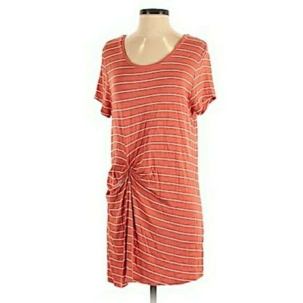 Vtg 90s Knotted Striped Casual T-Shirt Dress Sz S Stretch Orange Comfy